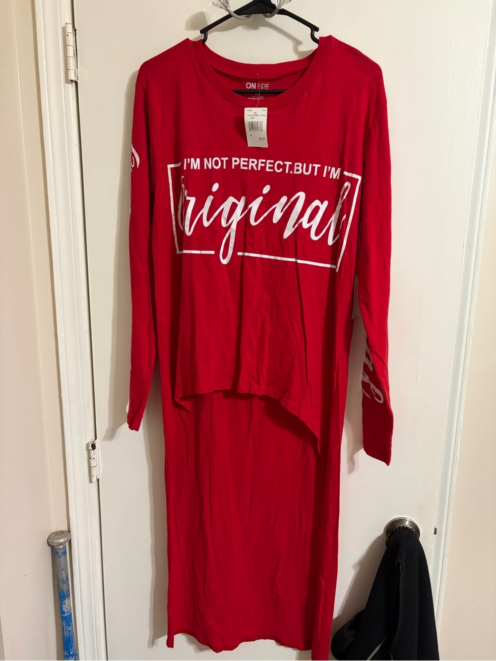 On Fire Red Long Sleeve Maxi Top with White 'Original' Script